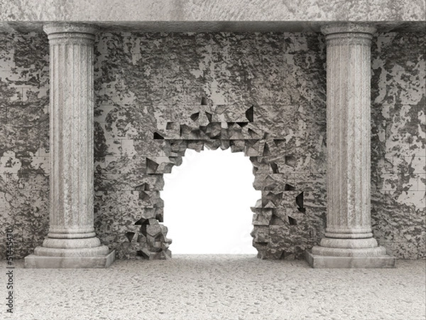 Fototapeta Classic Ancient Interior with Columns and Broken Wall