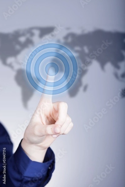 Fototapeta Woman's hand pushing network button on touch screen