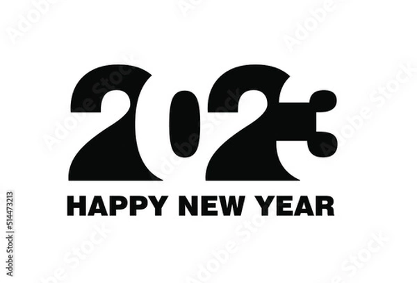Fototapeta Happy New Year 2023 text design. Cover of business diary for 2023 with wishes. Brochure design template, card, banner. Vector illustration. Isolated on white background.