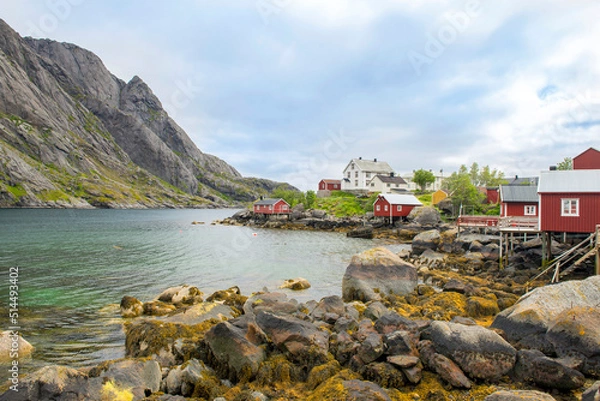 Fototapeta Leknes, Lofoten, Norway 06/26/2015View of the Norwegian village Leknes in the Lofoten Islands in spring