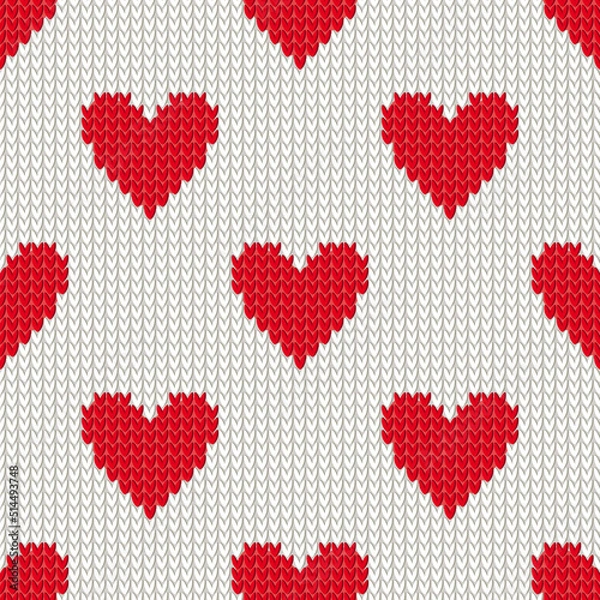 Fototapeta Knitted  Hearts Seamless Pattern