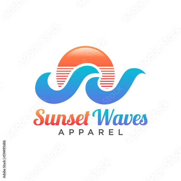 Fototapeta Abstract Initial Letter W as Wave and Sunset Combination Logo Design.