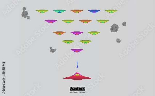 Fototapeta Flying saucer vs other flying saucers in the space. 2D game for pc-browsers or mobiles