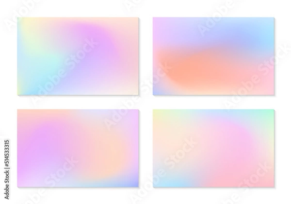 Fototapeta Vector set of mesh gradient backgrounds in soft pastel colors.Copy space for text.Abstract fluid illustrations in y2k aesthetic.Modern templates for banners,branding design,social media,covers.
