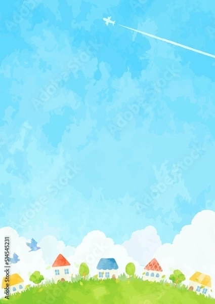 Fototapeta 手描きの街並みの風景イラスト