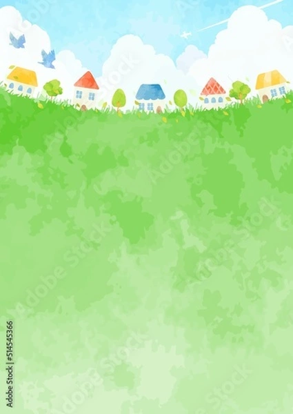 Fototapeta 緑いっぱいの街並みイラスト