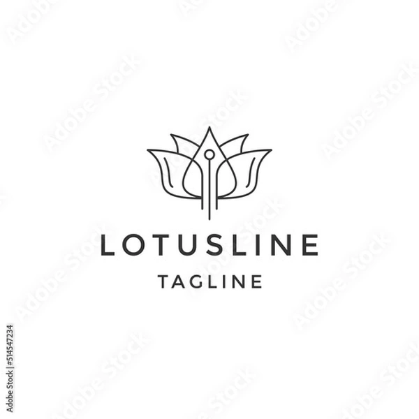 Fototapeta Lotus flower line logo icon design template flat vector