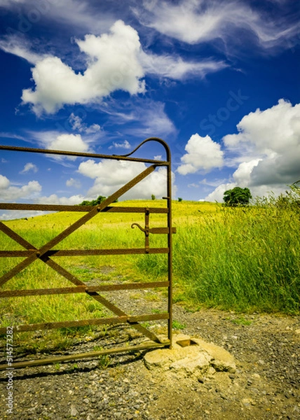 Fototapeta Farm gate with landscape beyond