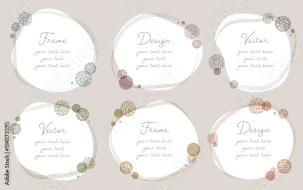 Obraz ゆるい　やわらかい　繊細　丸い装飾の手書き風フレームセット／白背景あり（サンプル文字入り）