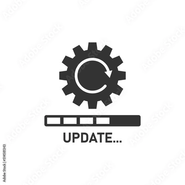 Fototapeta Update software icon in flat style. System upgrade notification vector illustration on isolated background. Progress install sign business concept.