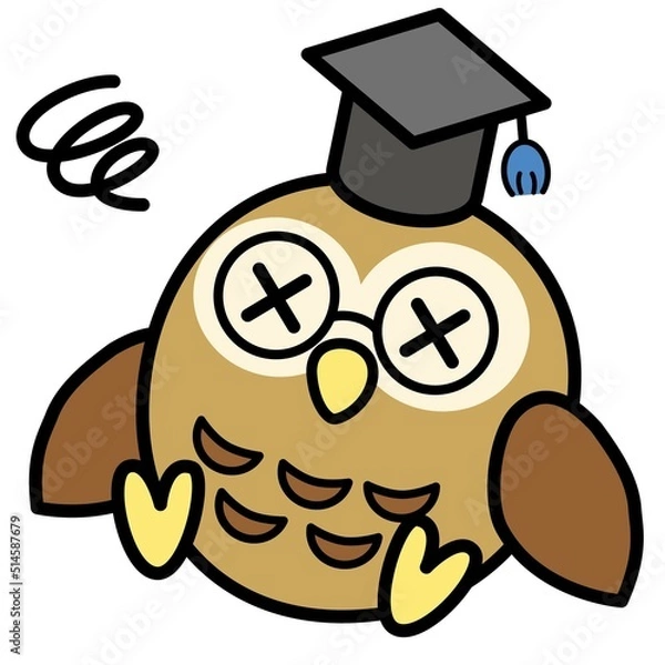 Fototapeta 目 バッテン 座り込む ふくろう博士 イラスト