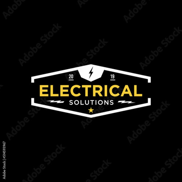 Fototapeta Old Retro Vintage Badge Logo Design Template for Electrical Industrial Solution. Classic Badge Electric Shop  Sign. Retro Energy Construction Label  