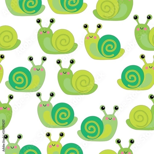 Obraz Seamless background with green snails.Vector graphics.