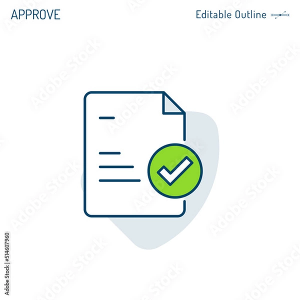 Fototapeta Agreement icon, Quality control document, Document Compliance, , Tick mark, Corporate Business office files, Editable stroke
