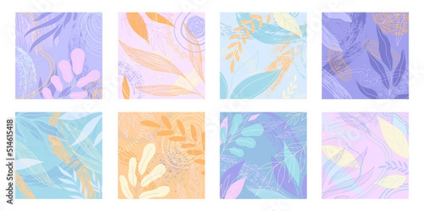 Obraz Set of patterns. Floral pattern summer background with flowers, leaves
