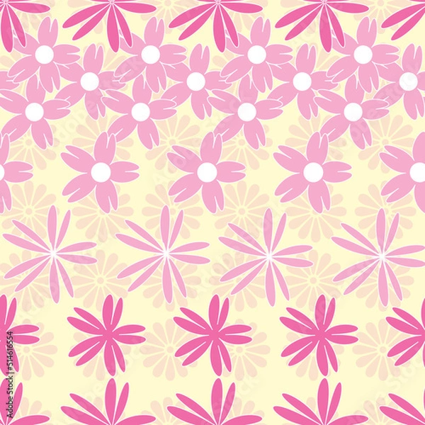 Fototapeta Vector yellow background white pink cherry tree flowers and cherry blossom sakura flowers. Seamless pattern background