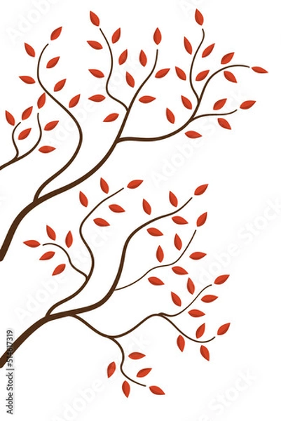 Obraz Japanese style tree with red leaves in flat style. Vector image.