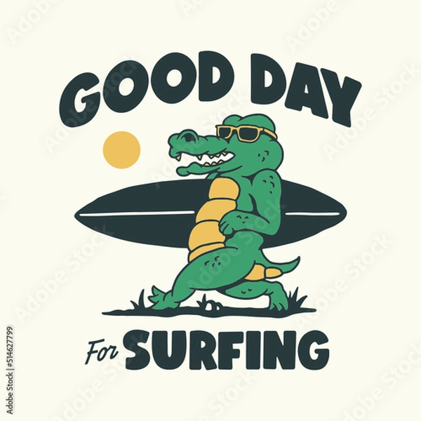 Fototapeta Surfing crocodile mascot illustration