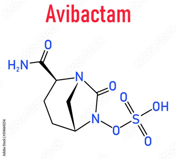 Fototapeta Skeletal formula of Avibactam drug molecule. Beta-lactamase inhibitor given in combination with antibiotics.