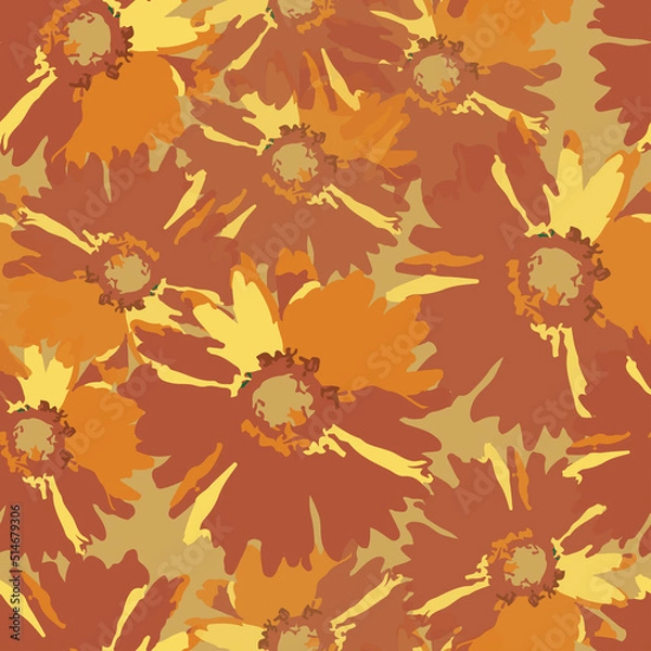 Fototapeta seamless abstract mixed hand drawn flowers pattern  background , greeting card or fabric