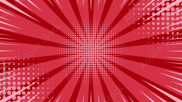 Fototapeta Pop art red comics book cartoon magazine cover. Cartoon funny retro pattern strip mock up. Vector halftone illustration. Vintage backdrop for comic superhero text, speech bubble, message.