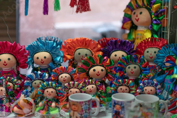Obraz A group of colorful Mexican Marias dolls