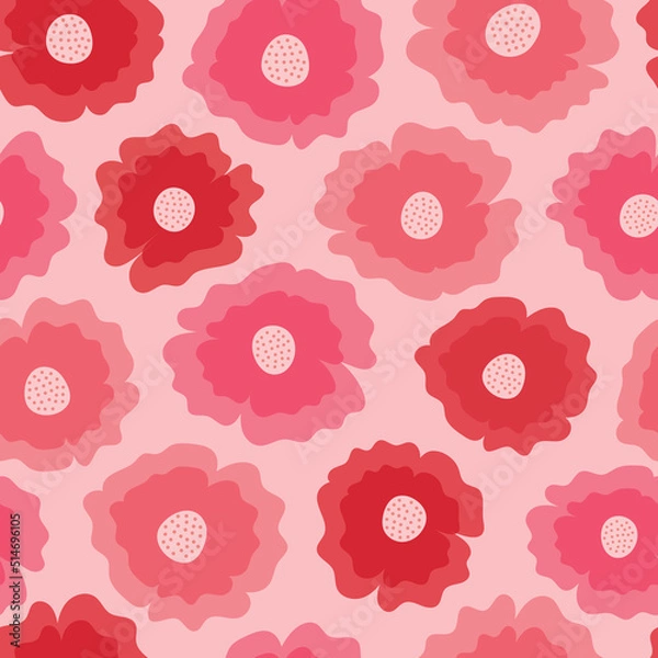 Fototapeta Bold pink floral seamless vector pattern. Bright, colorful abstract flowers. Large, playful, fun, simple, modern botanical print. Repeat background surface pattern texture.