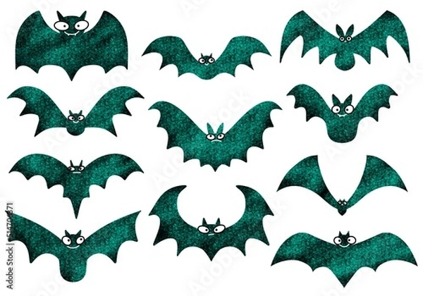 Fototapeta Set with Halloween bats for stickers and cards and gifts and fabrics and hobbies and wrapping paper