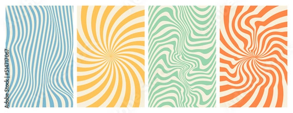 Fototapeta Groovy Hippie 70s tła. Fale, wir, wzór wir. Skręcona i zniekształcona tekstura wektorowa w modnym stylu retro psychodelicznym. Y2K Estetyka.