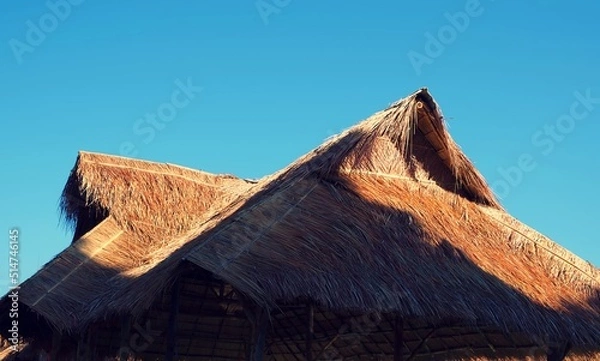 Fototapeta The roof of the house is grass. This type of roof is commonly found in Asia.