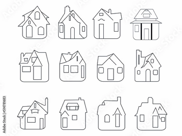 Fototapeta house style line art icon set .home square design icon logo 