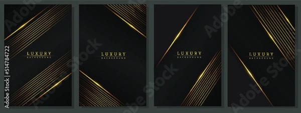 Fototapeta Luxury gold covers. Modern design, geometric of gold lines and sparkles on black background. Elegant pattern for business, elegant events, invitations.