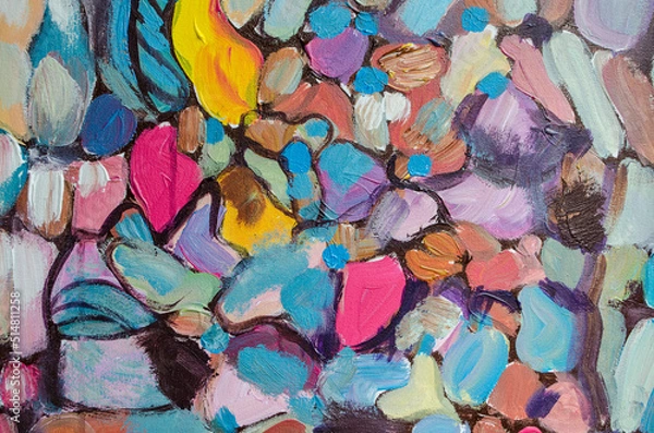 Fototapeta Hand drawn acrylic painting. Abstract art background. Acrylic painting on canvas. Color texture. Fragment of artwork. Brushstrokes of paint.