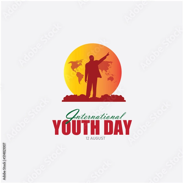 Fototapeta Illustration of a happy youth day greeting card with a young man standing up. Simple and elegant Youth Day Vector Design