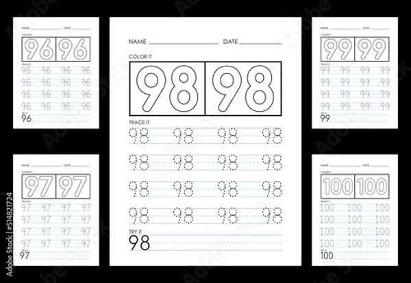 Fototapeta Tracing And Coloring Numbers Worksheets Learn Numbers.