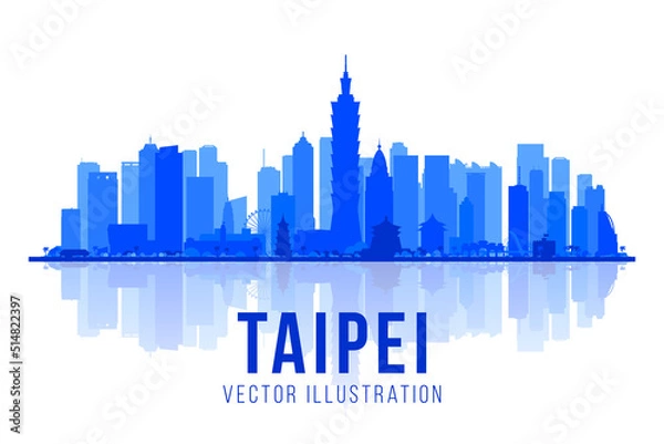 Obraz Taipei ( Taiwan ) city silhouette skyline vector background. Flat trendy illustration. Business travel and tourism concept with modern buildings. Image for presentation, banner, web site.