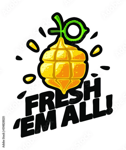 Fototapeta t-shirt decoration with juicy lemon grenade exploding 