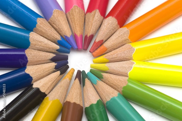 Fototapeta colored pencils in a round close up