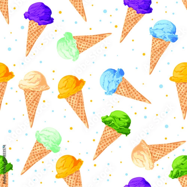 Fototapeta vector cute seamless pattern of colorful ice cream on white background