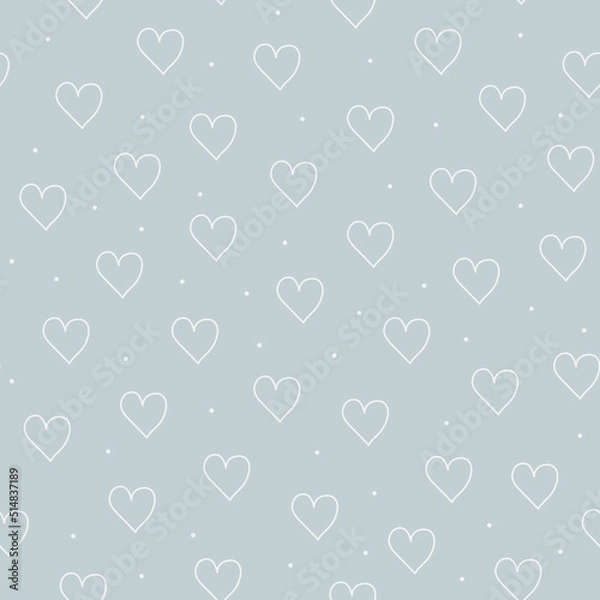 Fototapeta White contour hearts on blue background. Vector seamless pattern. 