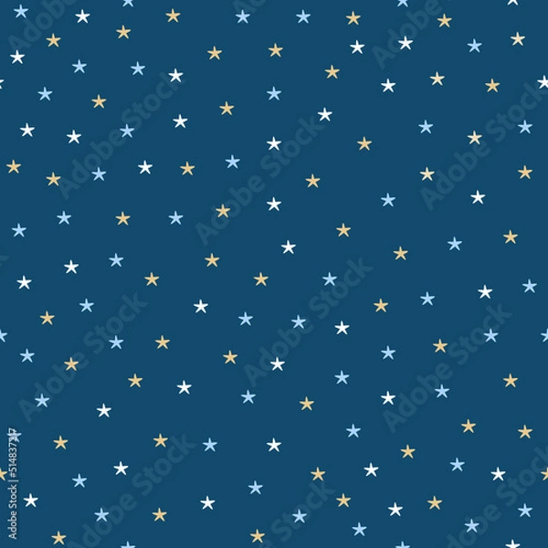 Fototapeta Seamless vector pattern with multicolored stars isolated on blue background. Night sky.