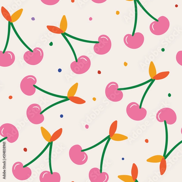 Fototapeta Cherry pattern. Cherry seamless pattern. Fruit pattern. Cherry background.