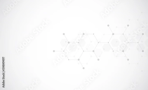Fototapeta Hexagons pattern on gray background. Genetic research, molecular structure. Chemical engineering. Concept of innovation technology. Used for design healthcare, science and medicine background