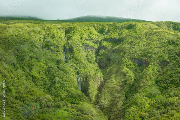 Fototapeta An aerial view of a waterfall in the Hana Rainforest on the island of Maui, Hawaii.