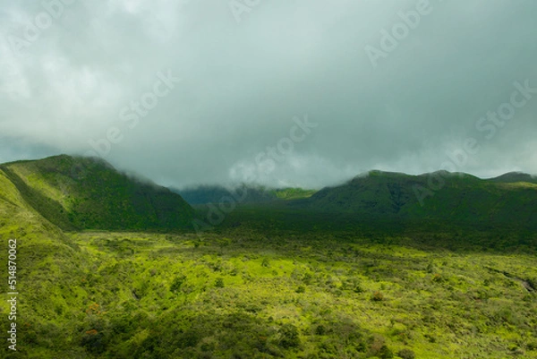 Fototapeta An aerial view of canyons and hills in the Hana Rainforest on the island of Maui, Hawaii.