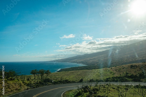 Fototapeta A road on the backside of the island of Maui, Hawaii.