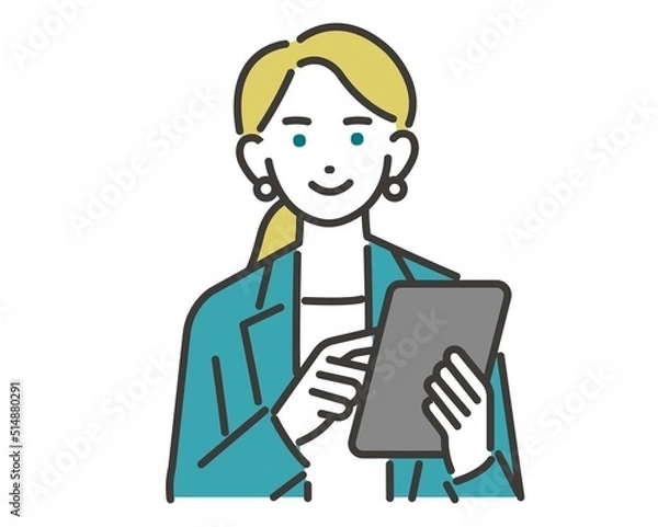 Fototapeta タブレットを操作する外国人女性のビジネスパーソンの上半身のベクターイラスト素材／ビジネス／ビジネスパーソン／アイコン