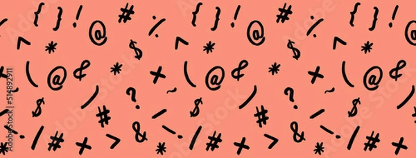 Fototapeta pattern with the image of keyboard symbols. Punctuation marks. Template for applying to the surface. Banner for insertion into site. pastel red background