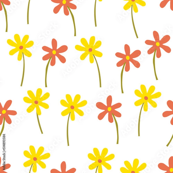 Fototapeta seamless cute hand drawn flowers pattern  background , greeting card or fabric