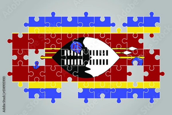 Obraz Swaziland flag shape of jigsaw puzzle vector, puzzle map, Swaziland flag for children